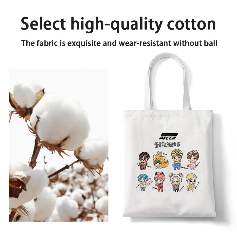 ATEEZ Kpop Hip Hop Hipster Print Shopping Bag Eco Canvas Tote Hand Bag