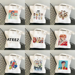 ATEEZ Kpop Hip Hop Hipster Print Shopping Bag Eco Canvas Tote Hand Bag