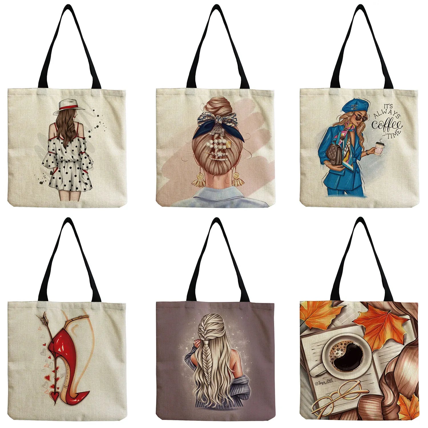 Cartoon City Girl Tote Bag - High Capacity Shoulder Bag