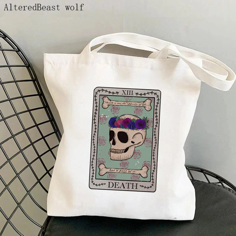 Death Tarot Skeleton Tote Bag Harajuku Shopper Handbag Lady Canvas Bag