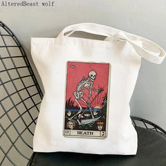 Death Tarot Skeleton Tote Bag Harajuku Shopper Handbag Lady Canvas Bag
