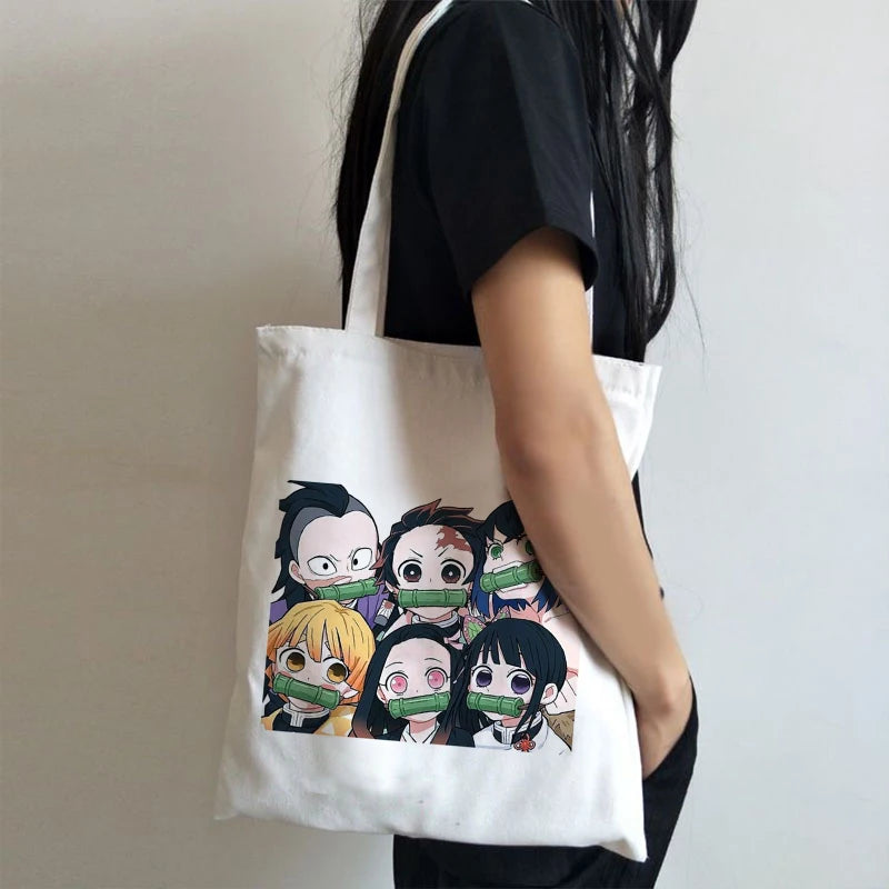Demon Slayer Eco Daily Use Foldable Tote Bag Harajuku Shoulder Bags