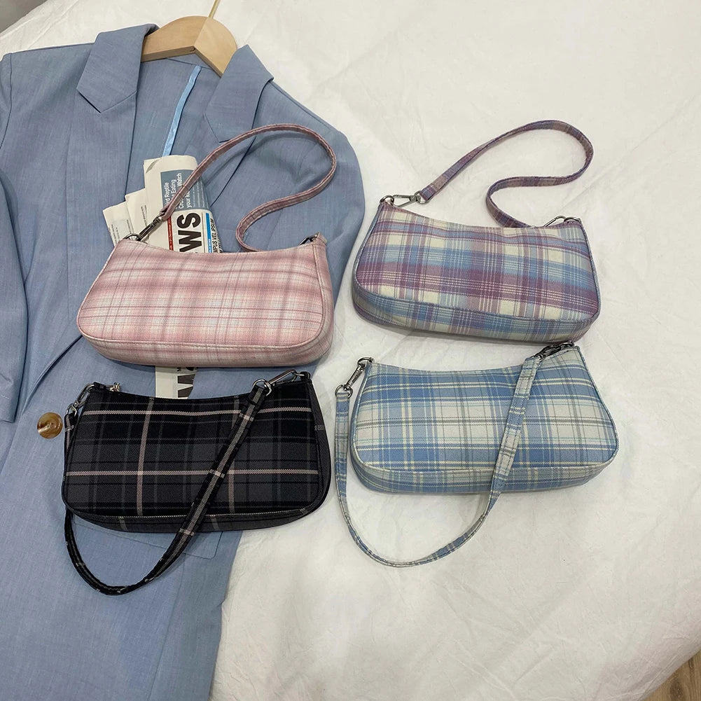 Pink Plaid Grid Printing Acrylic Chain Makeup Bag