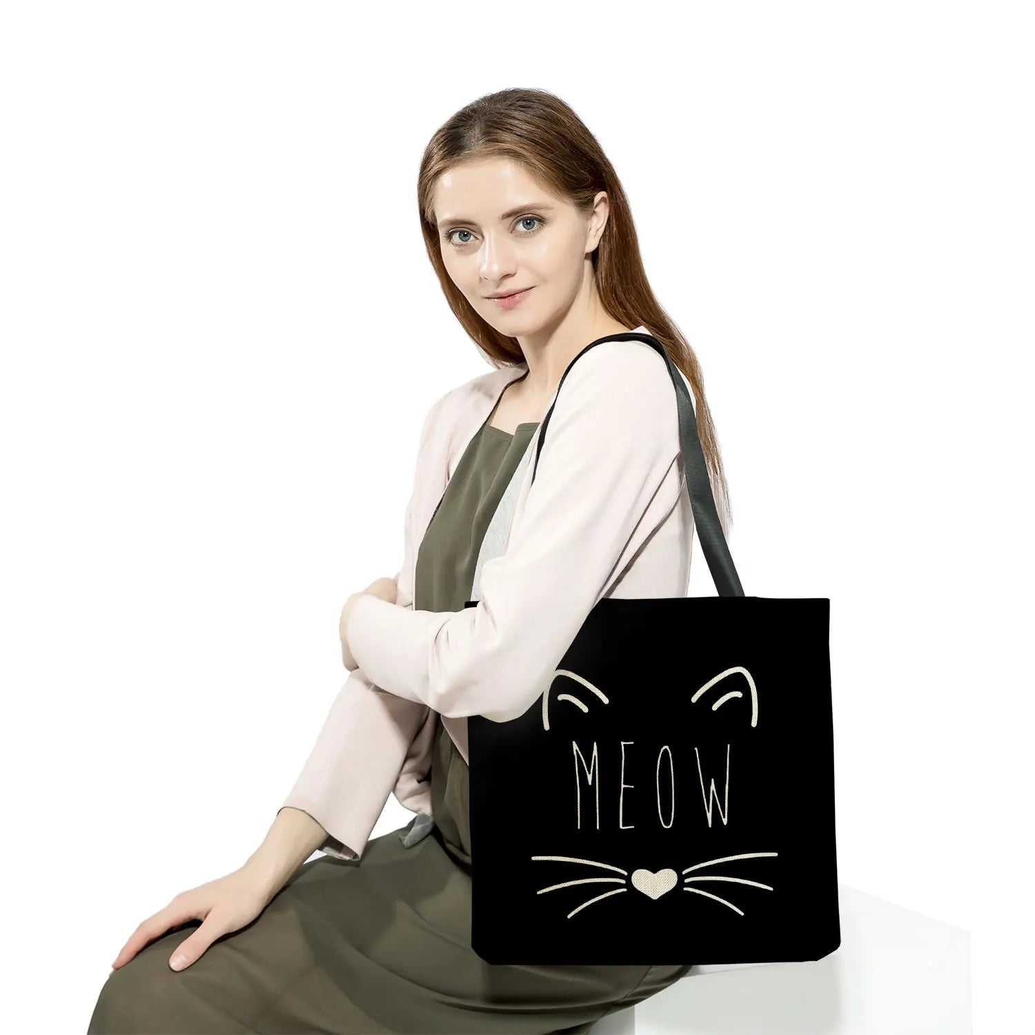 Cat Printed Tote Bag Eco Reusable Ladies Travel Handbags