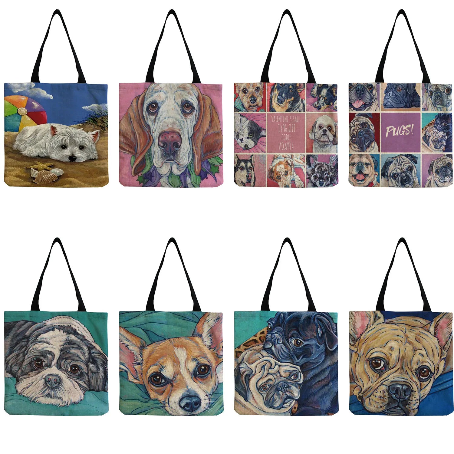 Dog Print Travel Beach Handbags Portable Shoulder Bag High Capacity
