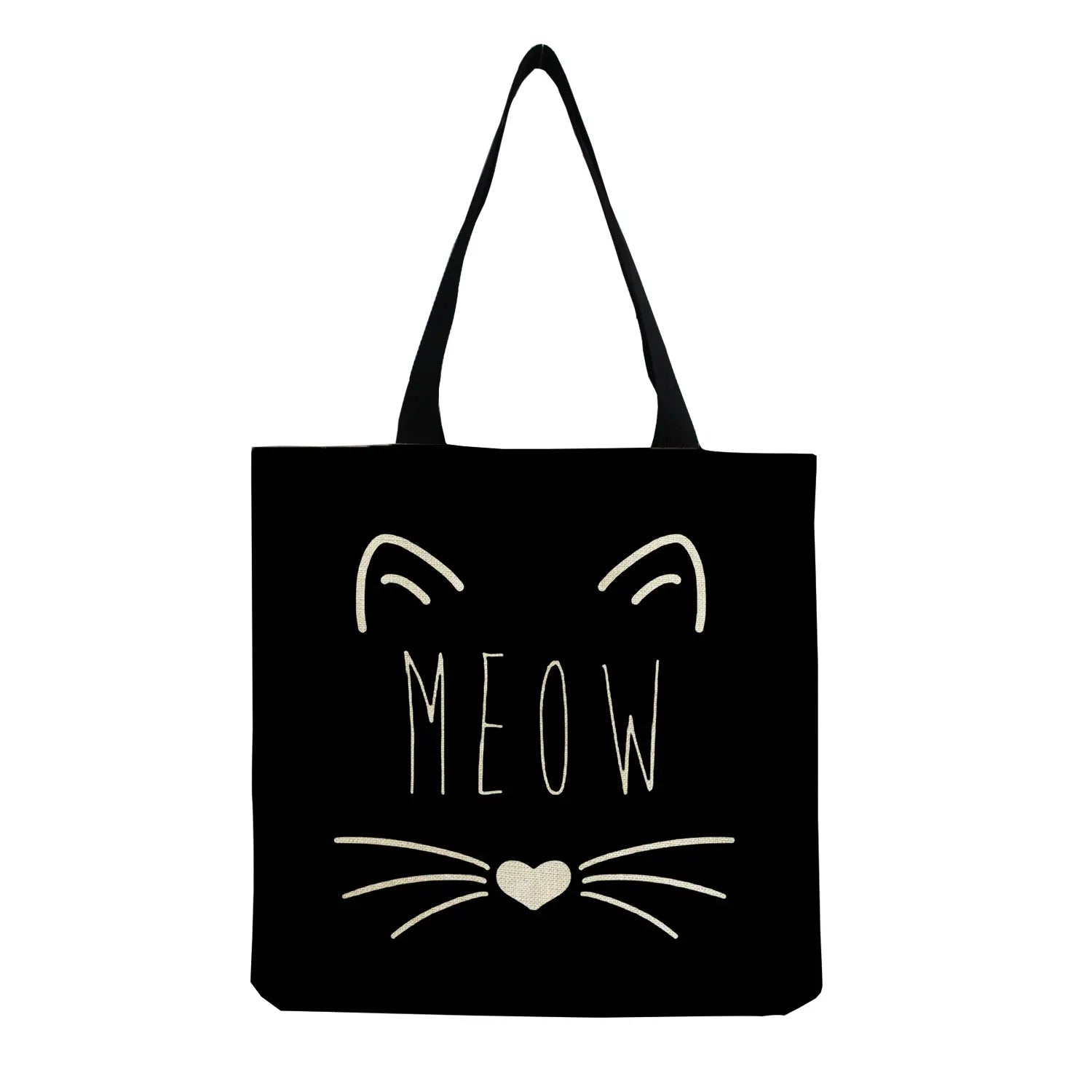 Cartoon Cat Print Tote Bag Eco Reusable Women's Shoulder Handbag