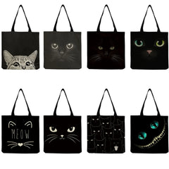 Cartoon Cat Print Tote Bag Eco Reusable Women's Shoulder Handbag