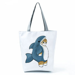 Eco Reusable Shopping Bag Cat Shark Print Shoulder Tote