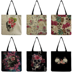 Skull Print Tote Bag Eco Friendly Customizable Shoulder Bag High Capacity