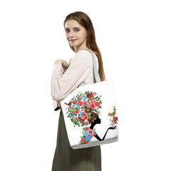 Floral Ladies Tote Bag Reusable Handbag Cartoon Print Large Women Casual