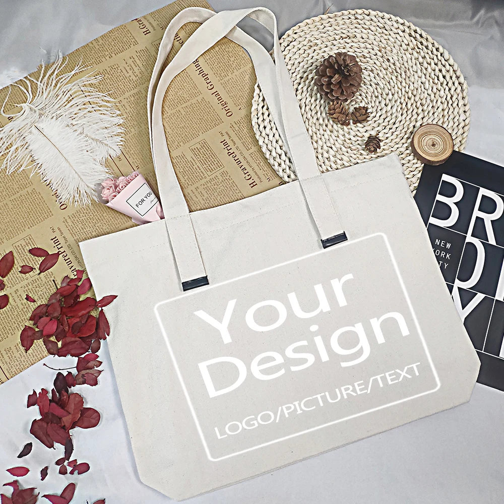 Eco Foldable Shopper Bag Beige Print Canvas Tote Bag Unisex Travel