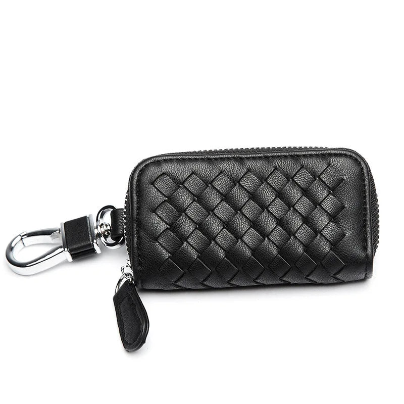 Woven Leather Car Key Wallet Key Organizer PU Waterproof Key Case
