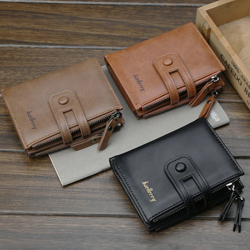 Short Men Wallets Double Zipper Multi-Functional Wallet Solid Large Capacity