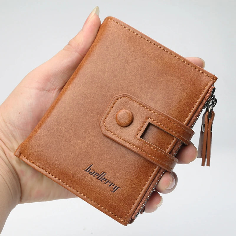 Short Men Wallets Double Zipper Multi-Functional Wallet Solid Large Capacity