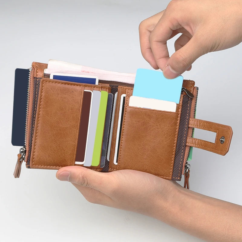 Short Men Wallets Double Zipper Multi-Functional Wallet Solid Large Capacity