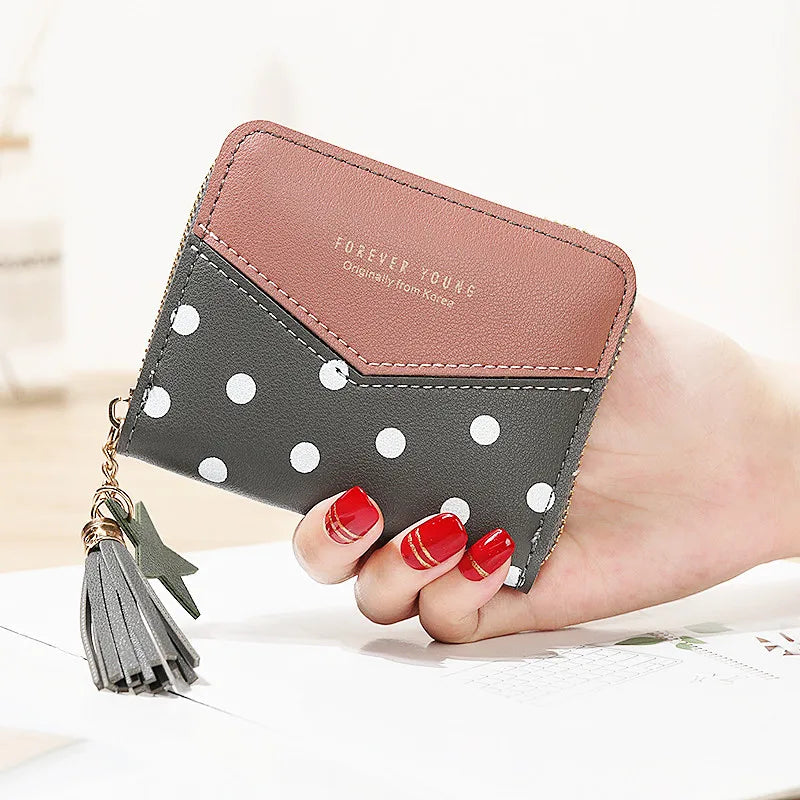 Short Tassel Wallet Women Purse Female Mini Dot Wallets Lovely Purse
