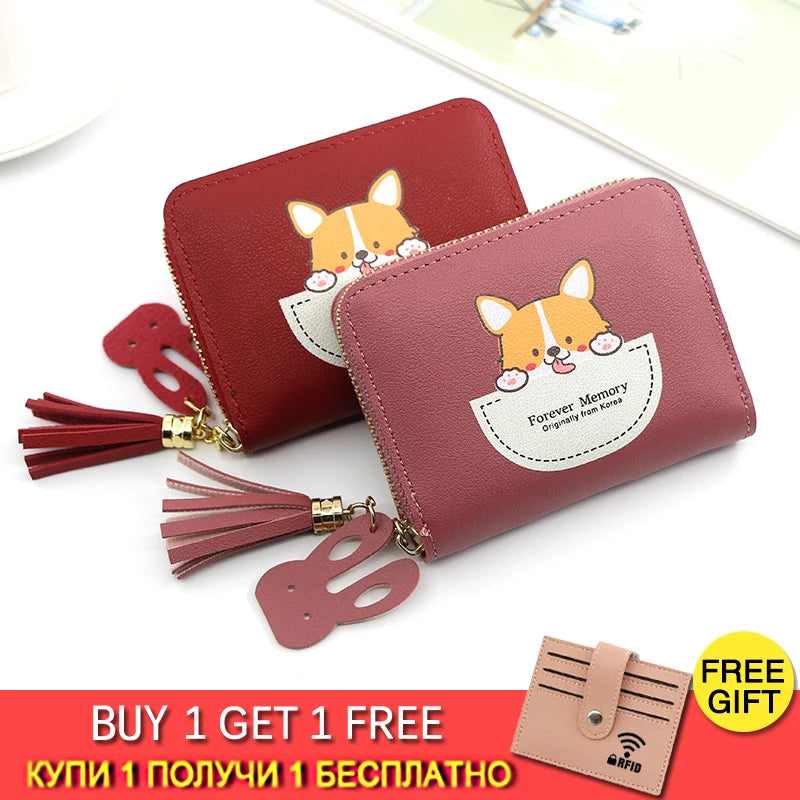 Short Women Wallets Love Tassel Hasp Coin Purse Card Holder Female Clutch