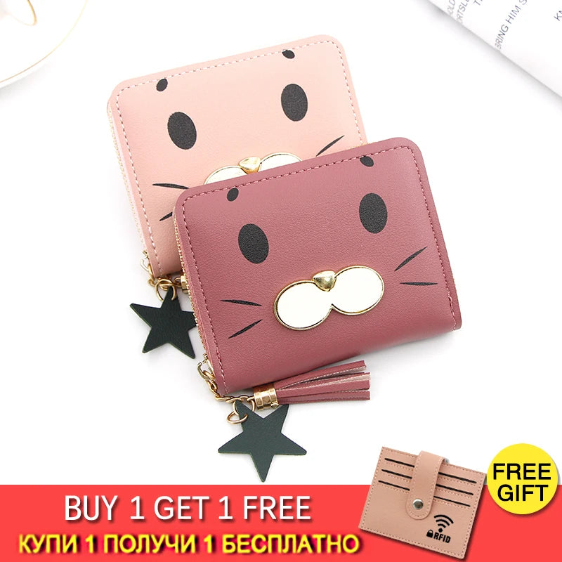 Short Women Wallets Tassel Hasp Coin Purse Card Holder Clutch