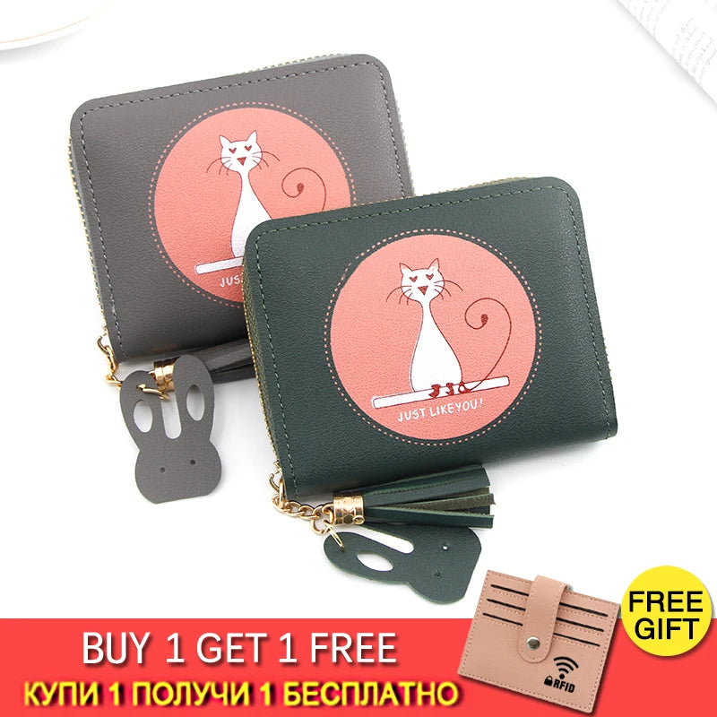 Short Women Wallets Love Tassel Hasp Coin Purse Card Holder Female Clutch Money