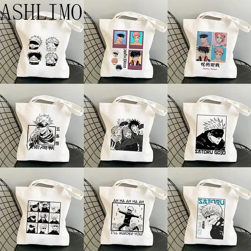 Jujutsu Kaisen Anime Shoulder Bag Harajuku Y2k Canvas Shopper Reusable Tote