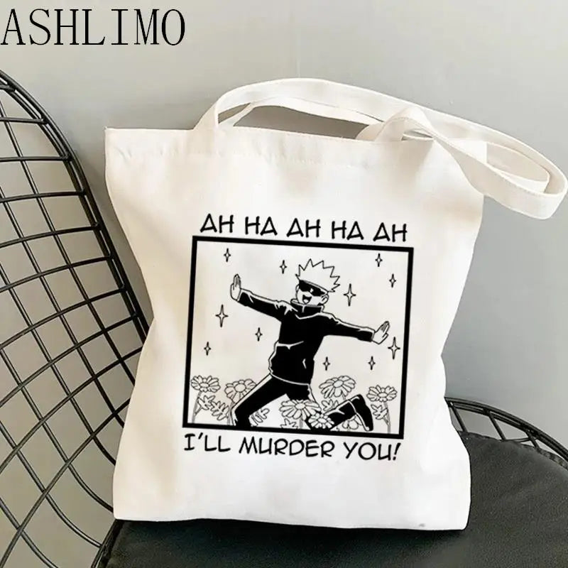 Jujutsu Kaisen Anime Shoulder Bag Harajuku Y2k Canvas Shopper Reusable Tote