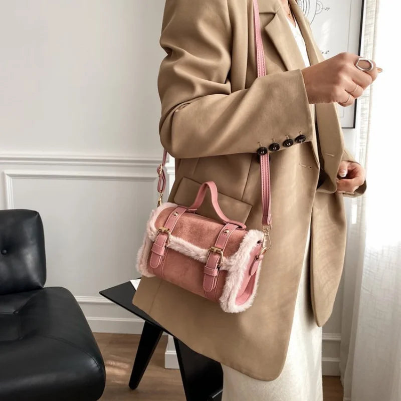 Plush Small Square Shoulder Bag for Women