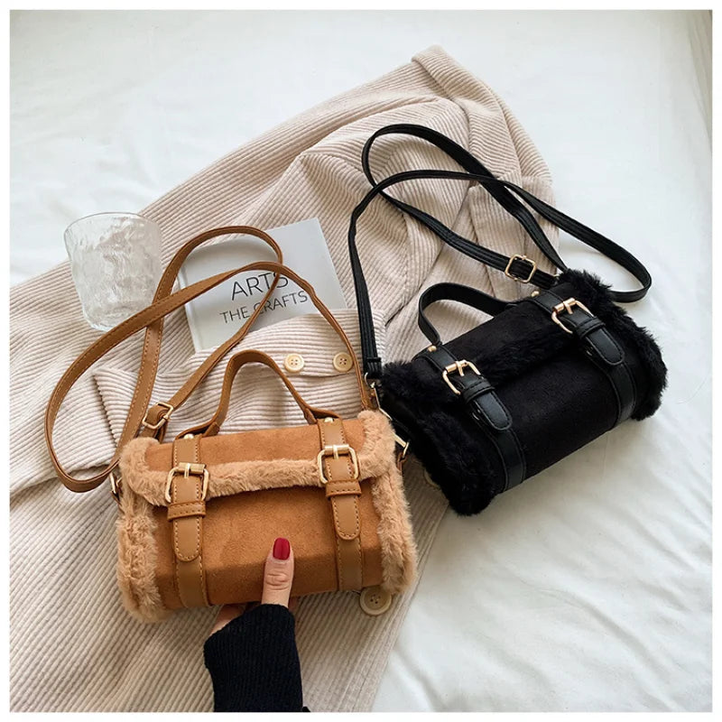 Plush Small Square Shoulder Bag for Women