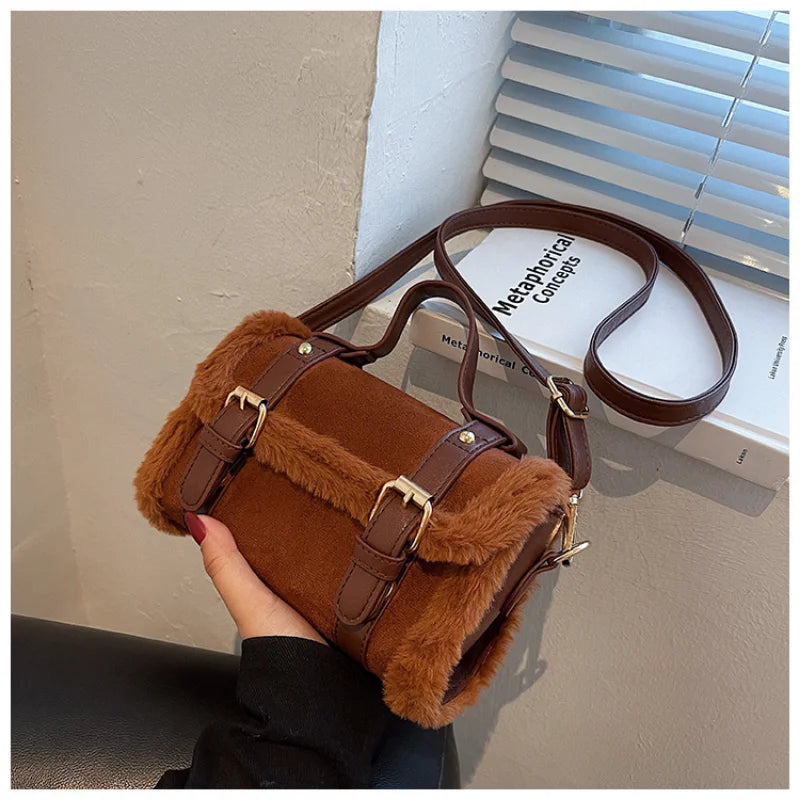 Plush Small Square Shoulder Bag for Women