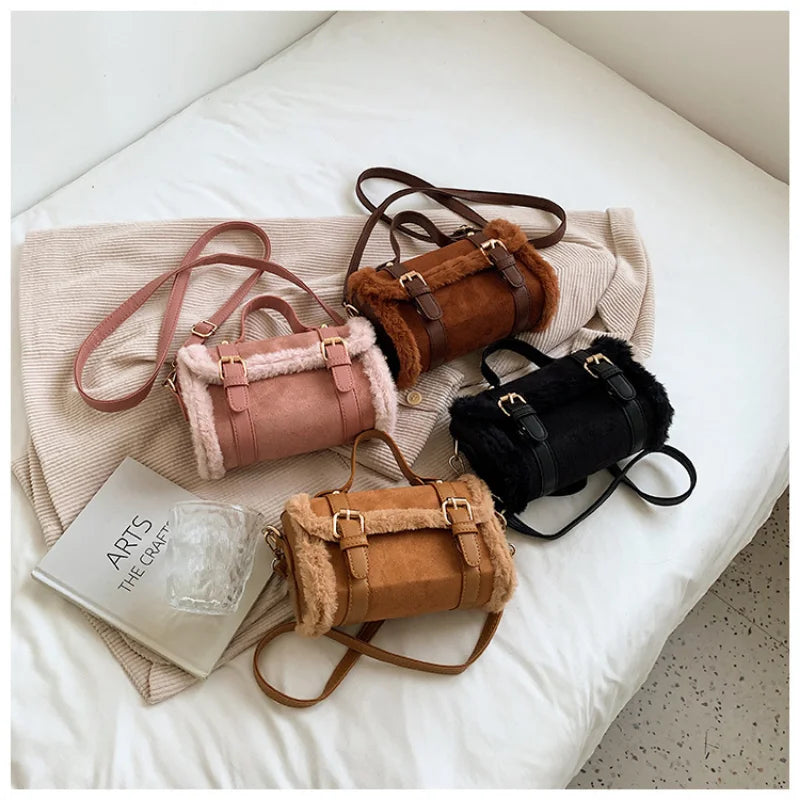 Plush Small Square Shoulder Bag for Women