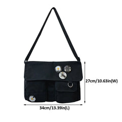 Canvas Shoulder Bag Boys Girls Large Capacity Solid Adjustable Strap