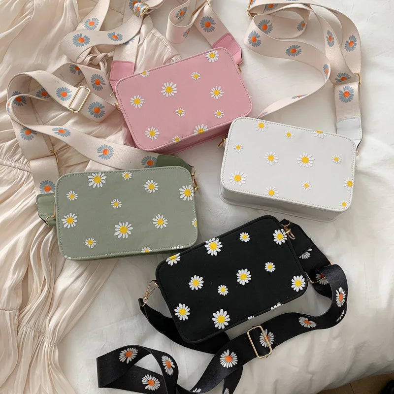Daisy Pattern Shoulder Bag Handbags Small Square Messenger Tote Bags for Women