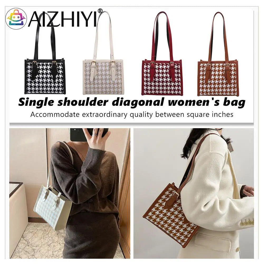 Plaid Pattern PU Leather Shoulder Bag for Women Girls
