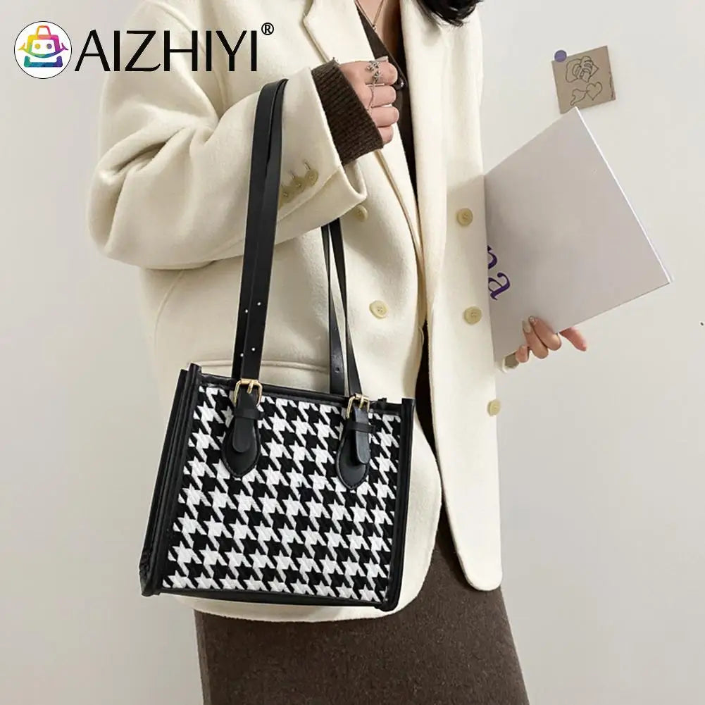 Plaid Pattern PU Leather Shoulder Bag for Women Girls