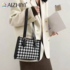 Plaid Pattern PU Leather Shoulder Bag for Women Girls
