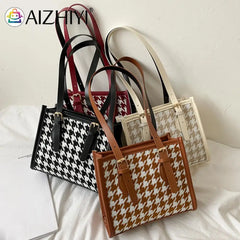 Plaid Pattern PU Leather Shoulder Bag for Women Girls