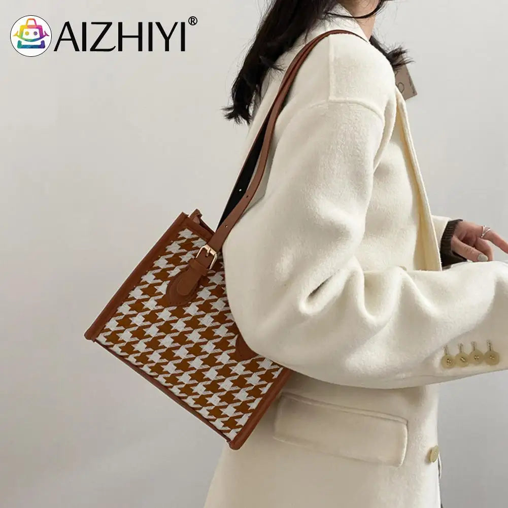 Plaid Pattern PU Leather Shoulder Bag for Women Girls