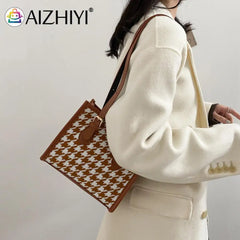 Plaid Pattern PU Leather Shoulder Bag for Women Girls