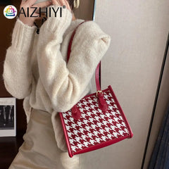 Plaid Pattern PU Leather Shoulder Bag for Women Girls