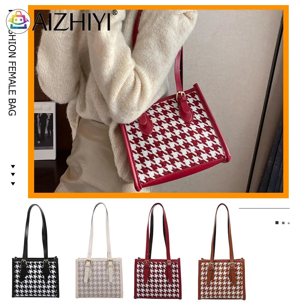 Plaid Pattern PU Leather Shoulder Bag for Women Girls
