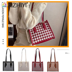 Plaid Pattern PU Leather Shoulder Bag for Women Girls