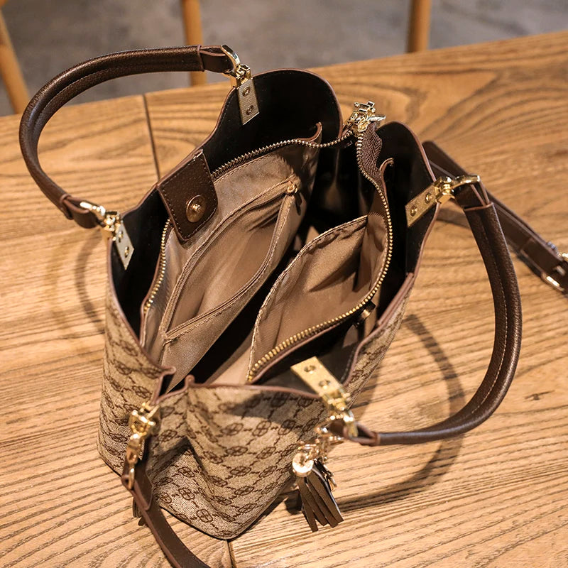 Vintage Leather Shoulder Bag Crossbody Plaid Ladies Shopper Handbag