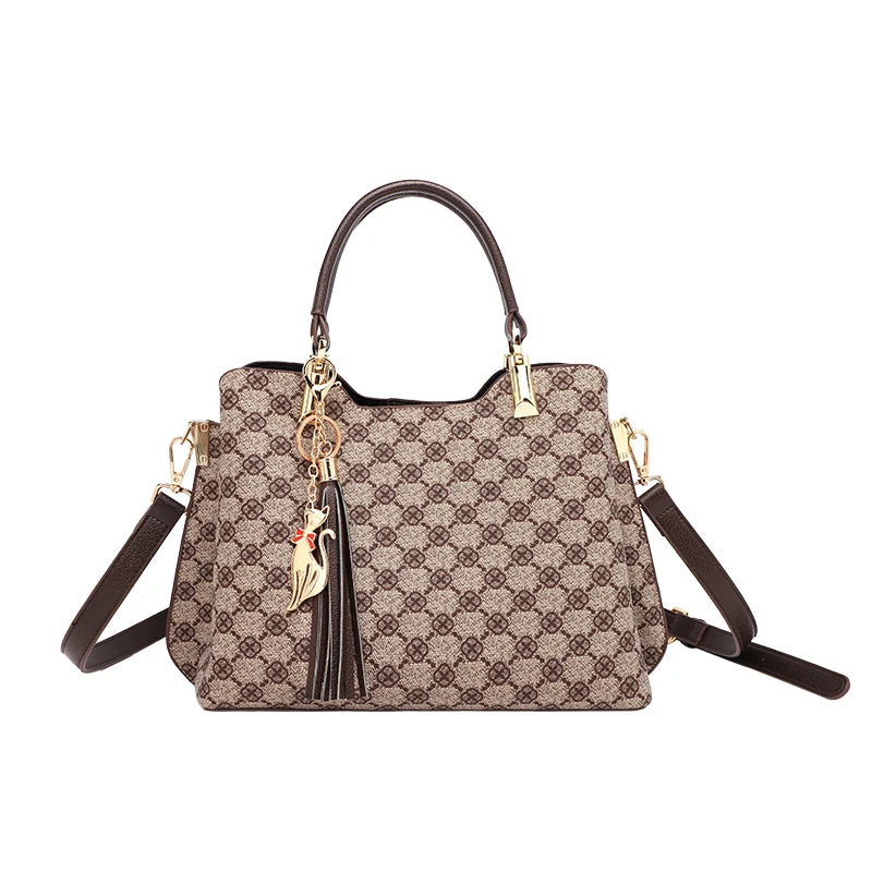 Vintage Leather Shoulder Bag Crossbody Plaid Ladies Shopper Handbag