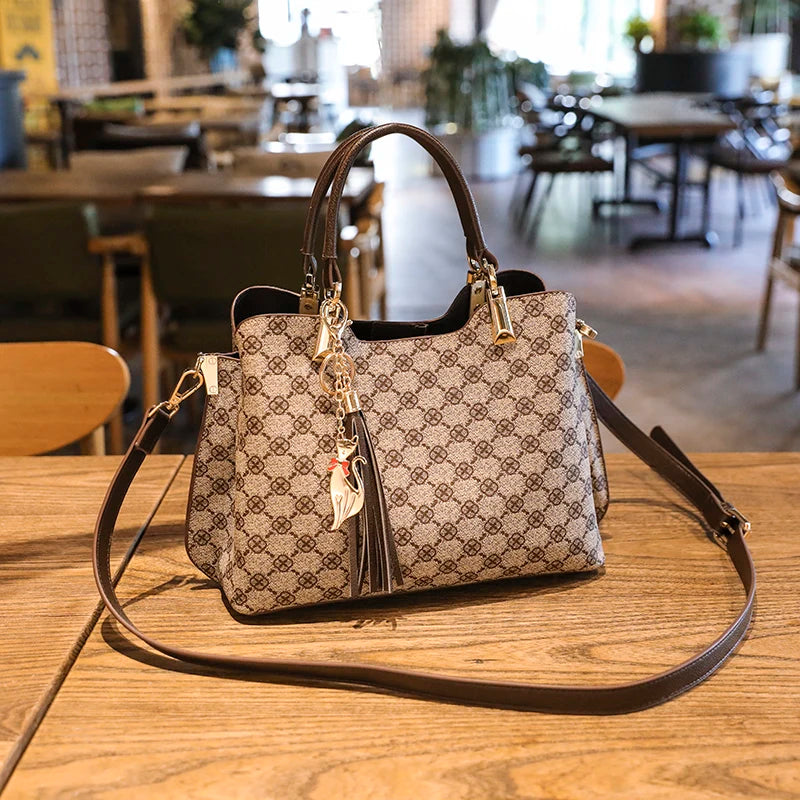 Vintage Leather Shoulder Bag Crossbody Plaid Ladies Shopper Handbag