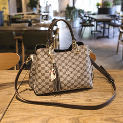 Vintage Leather Shoulder Bag Crossbody Plaid Ladies Shopper Handbag