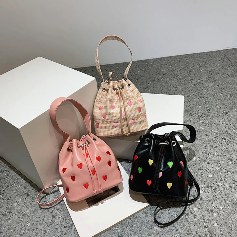 Love Heart Embroidered Crossbody Shoulder Bag