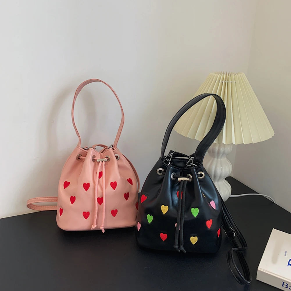 Love Heart Embroidered Shoulder Bag Crossbody