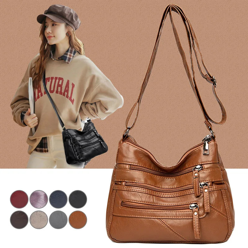 Multi-Zipper Cross-Body Shoulder Bag for Women