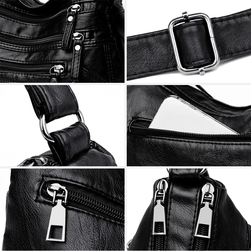 Multi-Zipper Cross-Body Shoulder Bag for Women