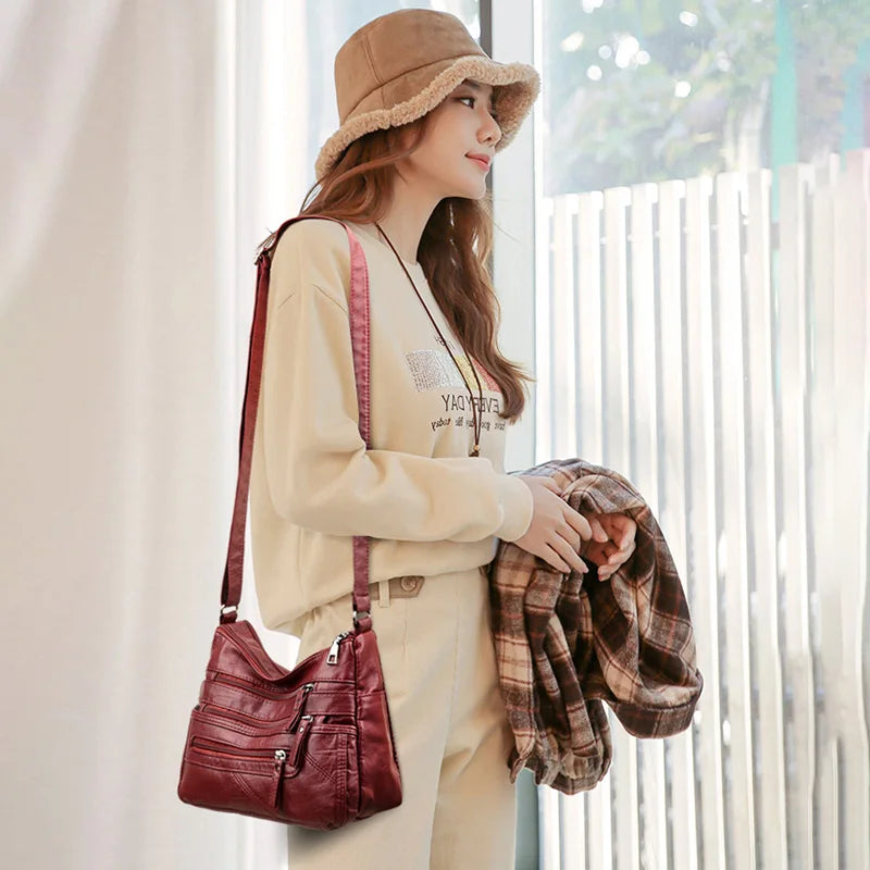 Multi-Zipper Cross-Body Shoulder Bag for Women