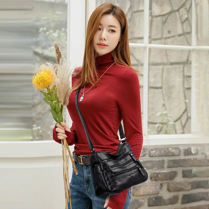 Multi-Zipper Cross-Body Shoulder Bag for Women